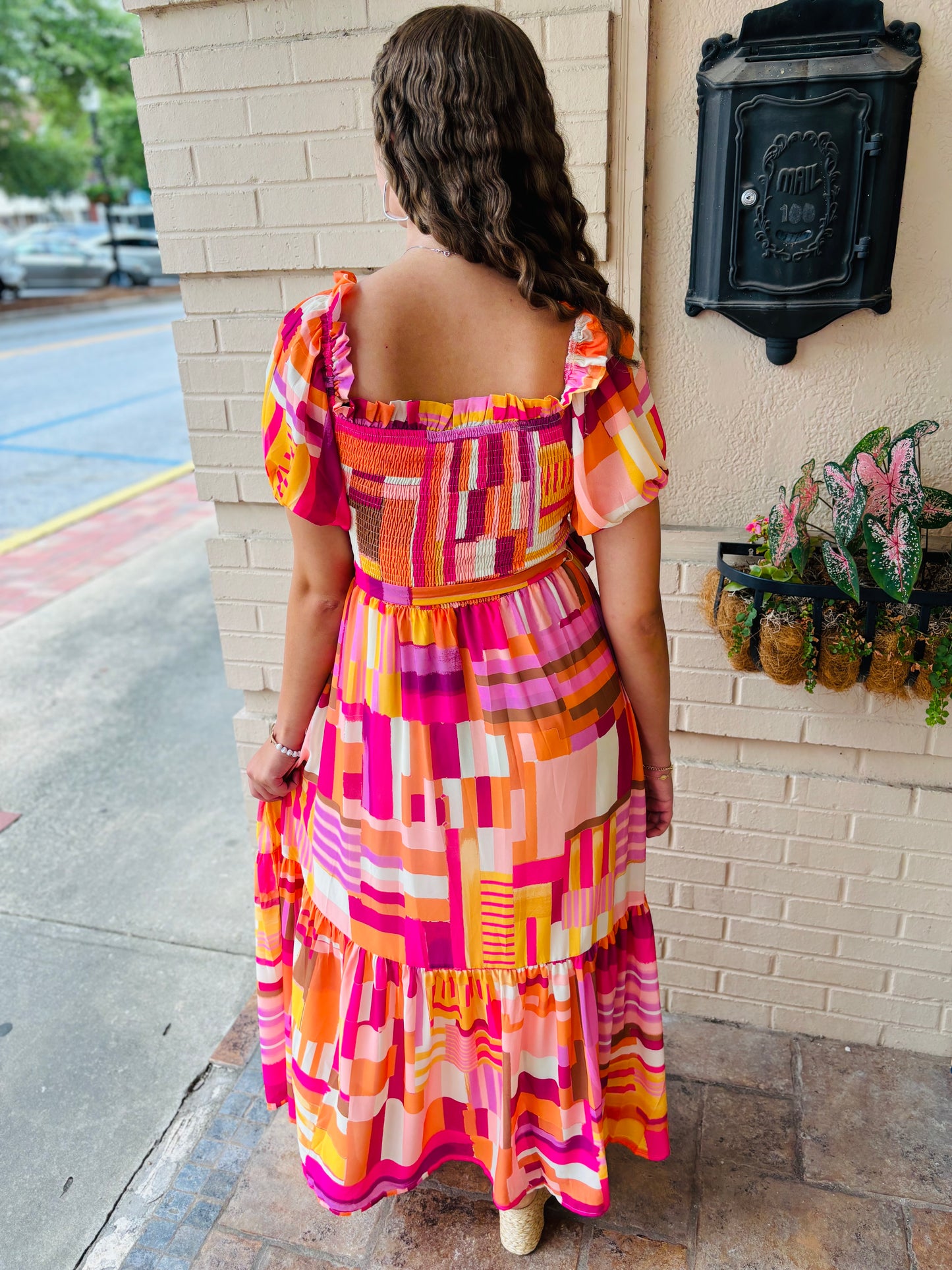 Printed Woven Maxi Dress - Rust Berry