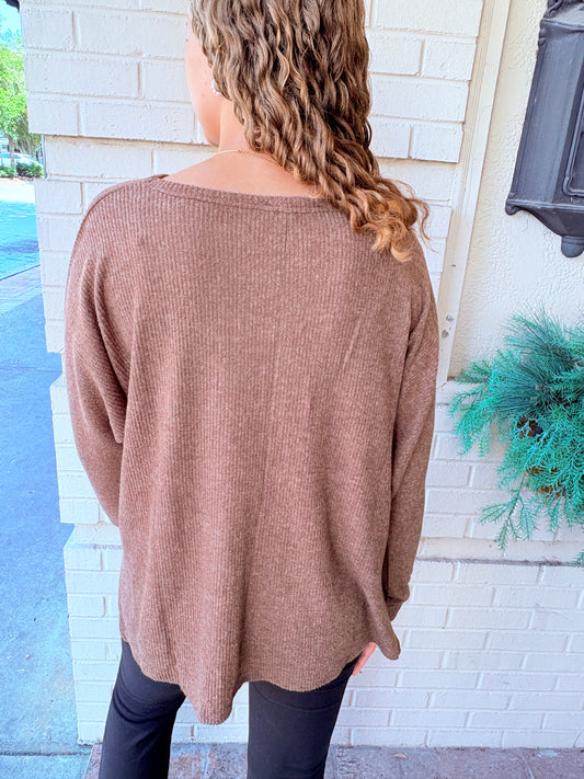 Ribbed Dolman Sweater Top - Brown