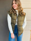 High Neck Casual Puffer Vest - Olive