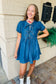 Chambray Front Tie Puff Sleeve Dress
