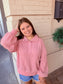 Oversized Half Button Down Waffle Knit Pullover - Pink