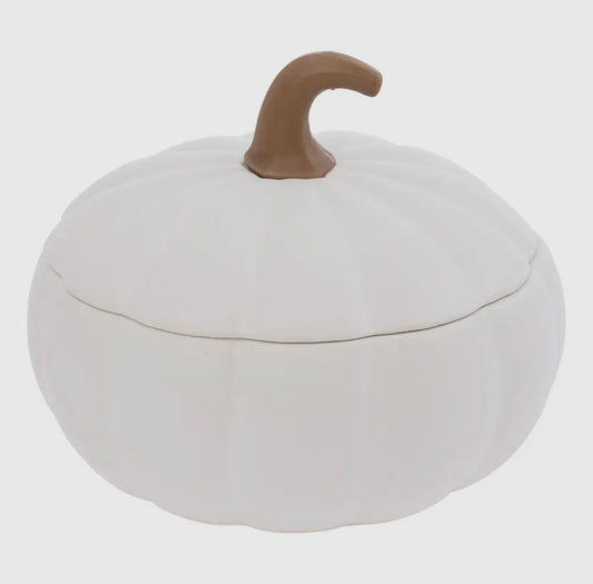 6.5" Lidded White Pumpkin Dish