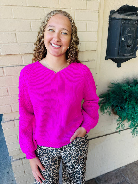 V Neck Ribbed Knit Sweater