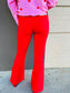 High Rise Flare Jeans - Ruby Red