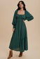 Gathered Long Sleeve Maxi Dress - Deep Forest Green