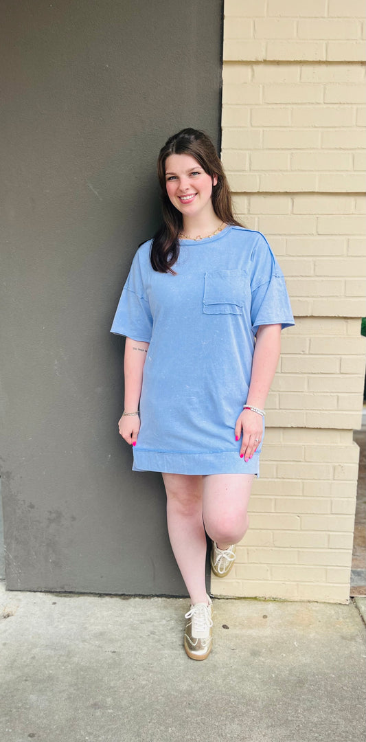 Mineral Washed Shift Dress - Blue