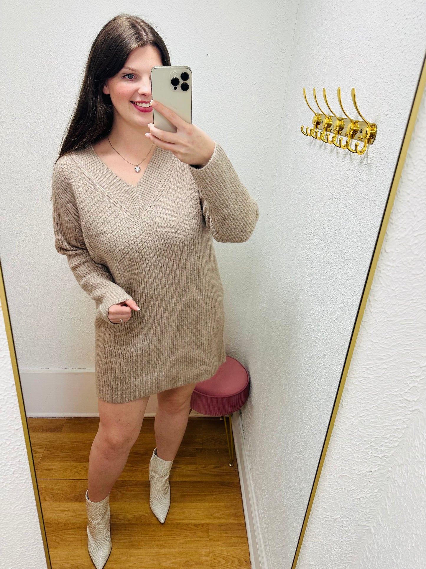 V Neck Sweater Dress