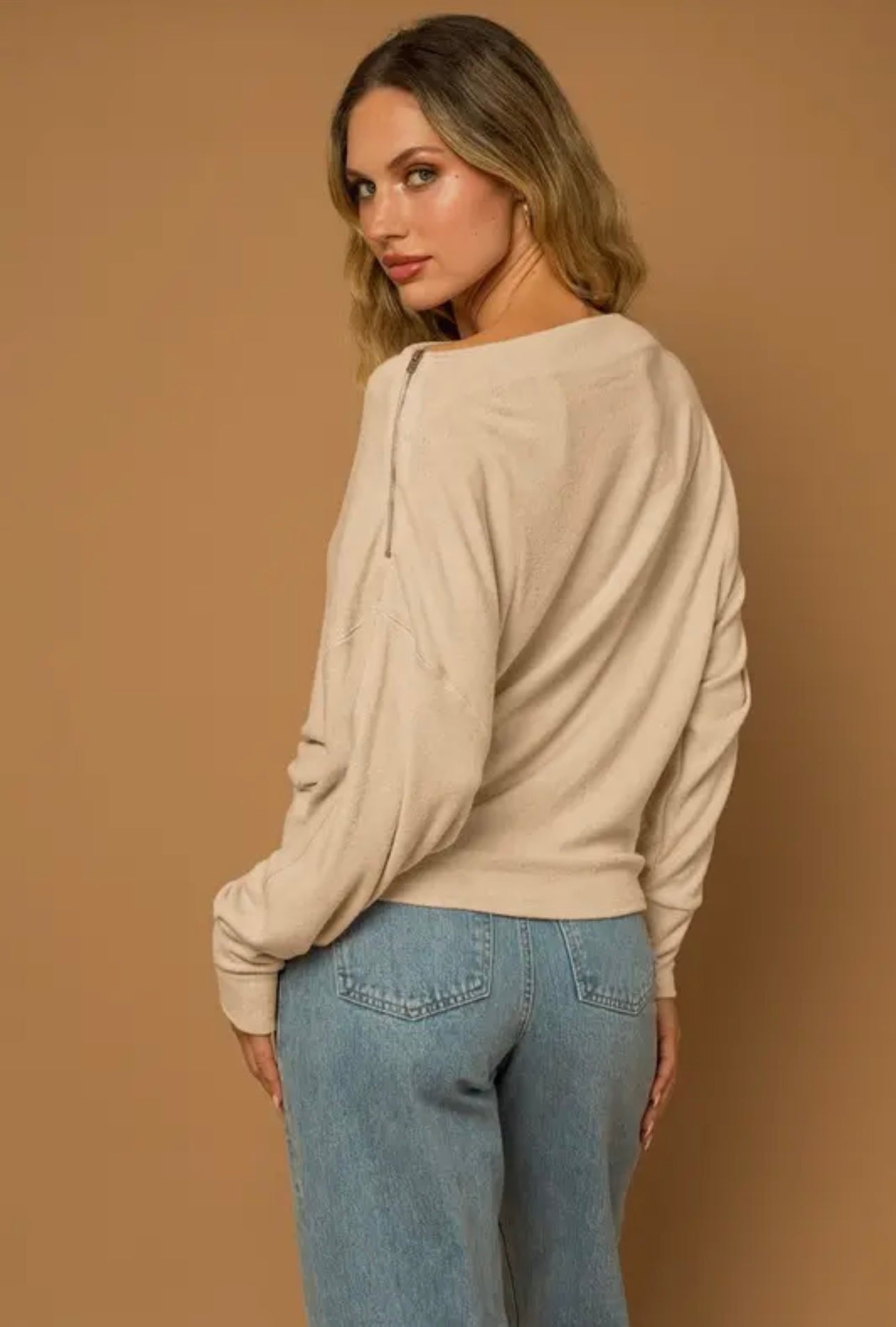 Long Extended Sleeve Drop Shoulder Top - Dark Oatmeal