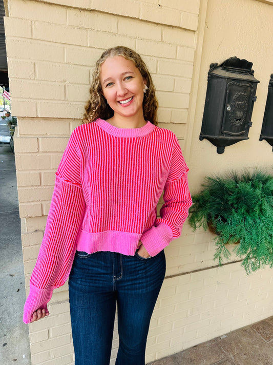 Striped Sweater Top - Pink