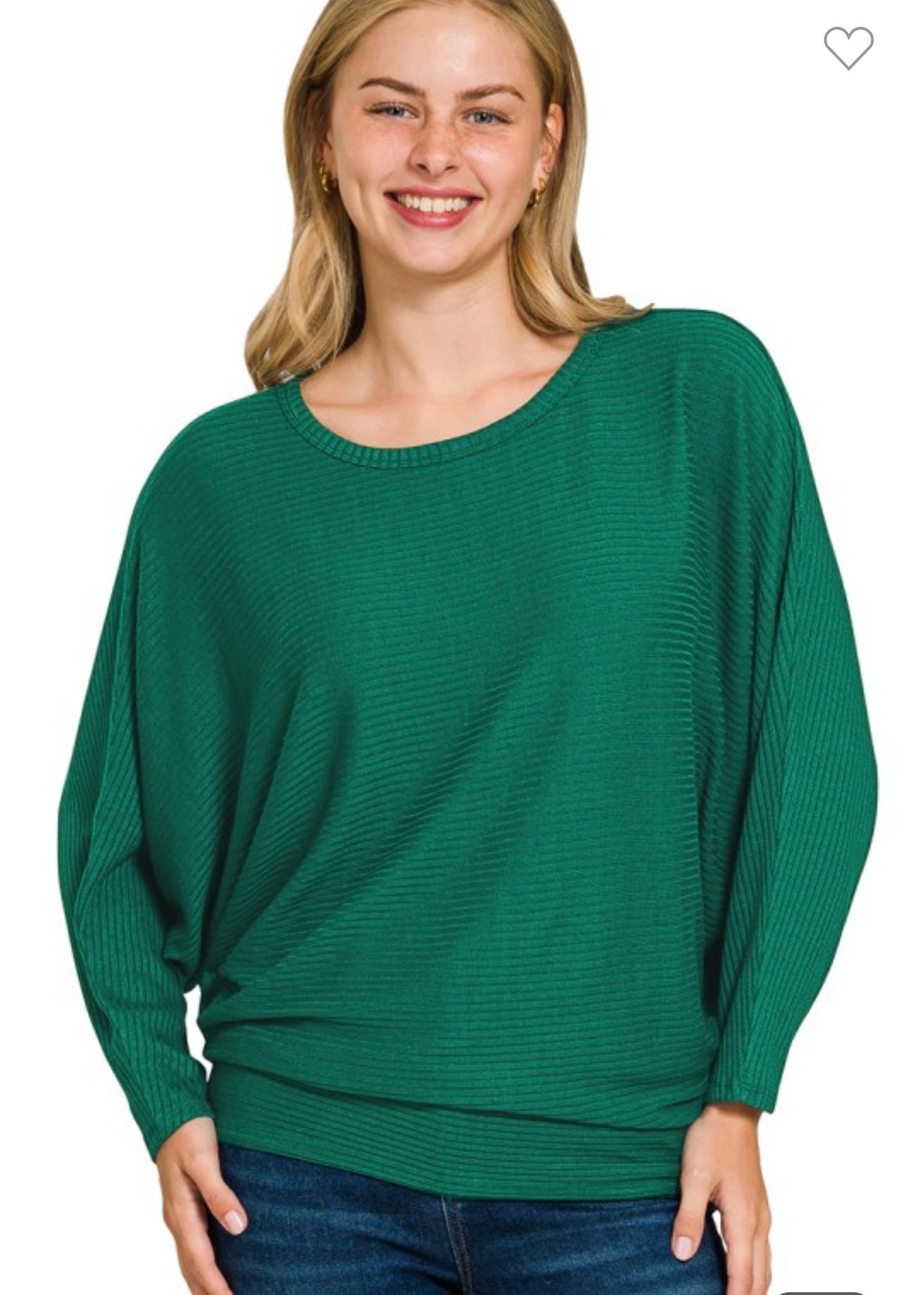 Ribbed Batwing Boat Neck Sweater