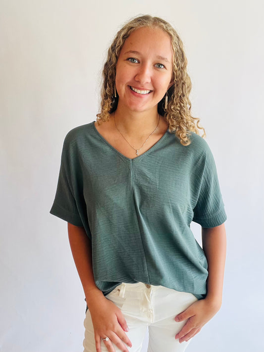 Airflow V-Neck Dolman Top - Ash Jade