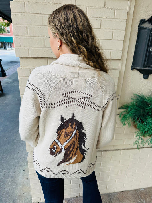 Horse Jacquard Shawl Knit Cardigan