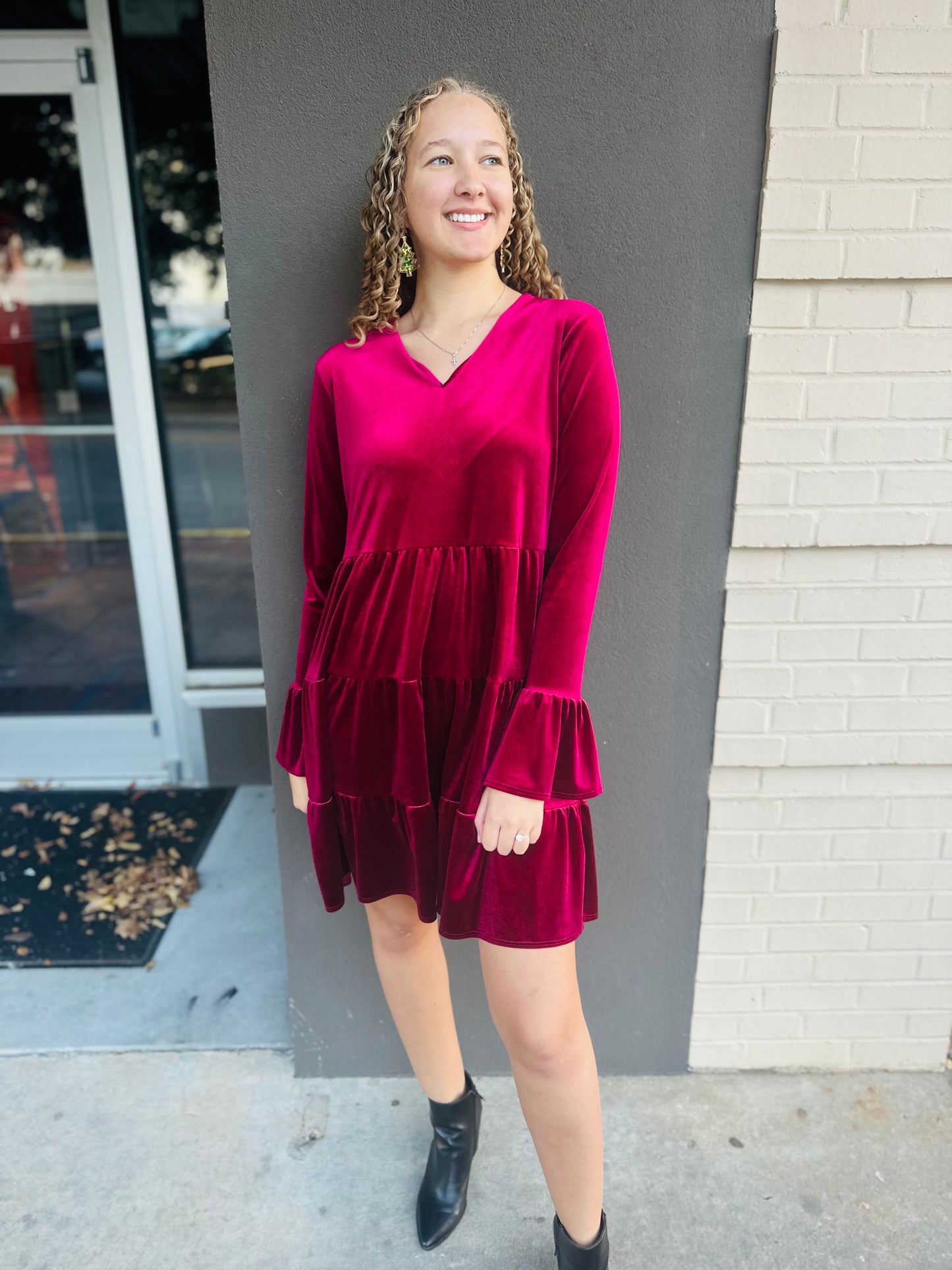 Velvet Holiday Dress - Red