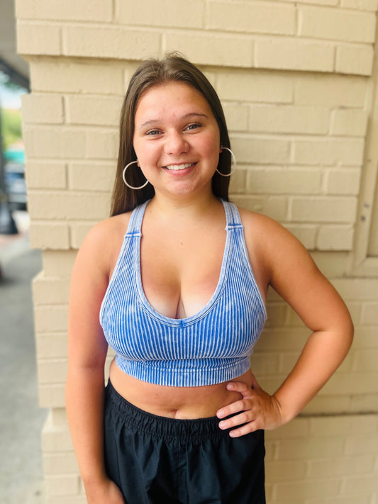 Washed Seamless Racerback Tank - Lt Indigo