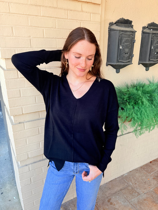 Super Soft Front Seam Sweater - Black