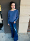 Mixed Texture Sleeve Sweater - Blue Iris