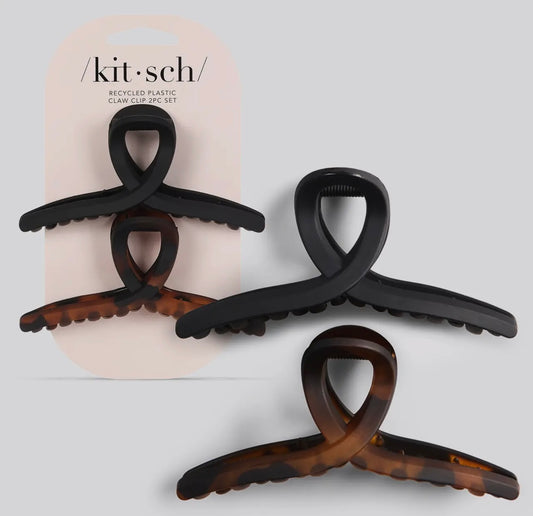 Kitsch Recycled Plastic Large Loop Claw Clips 2pc - Black/Tort
