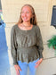 Smocked Button Front Peasant Top - Dark Olive