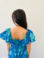 Ruffle Sleeve Pattern Maxi Dress - Azure