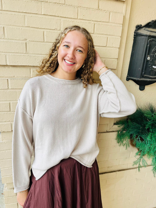 Oversized Side Slit Knit Sweater - Oatmeal