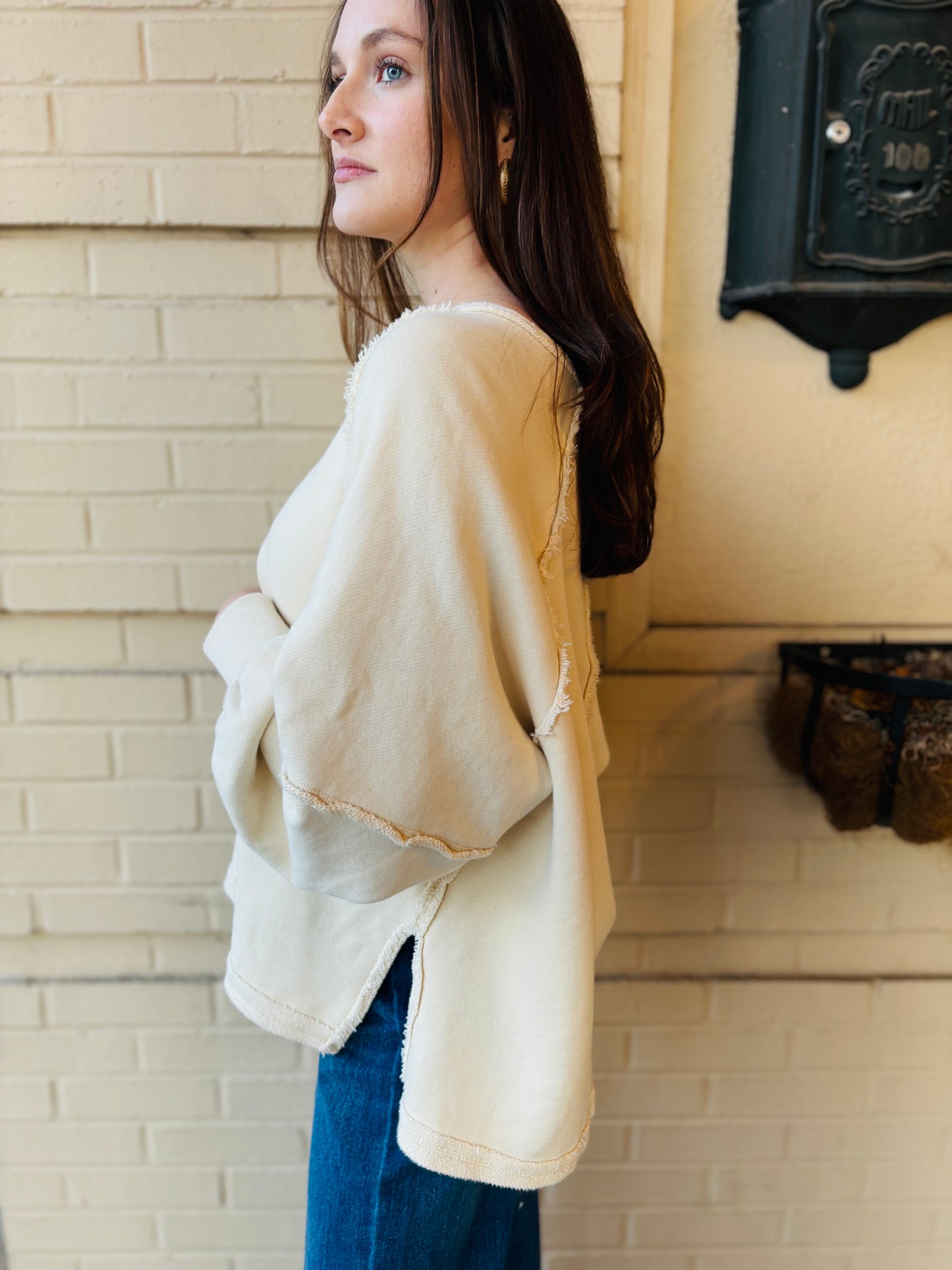 Oversized Garment Notched Top - Almond