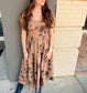 Textured Floral Sweetheart Neck Midi Dress - Khaki Multi