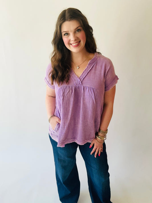 Washed Gauze Top - Lavender