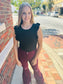 Game Day Glam Burgundy Distressed Flare Jean