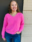 Soft Cloud Pique V Neck Sweater - Bubble Gum