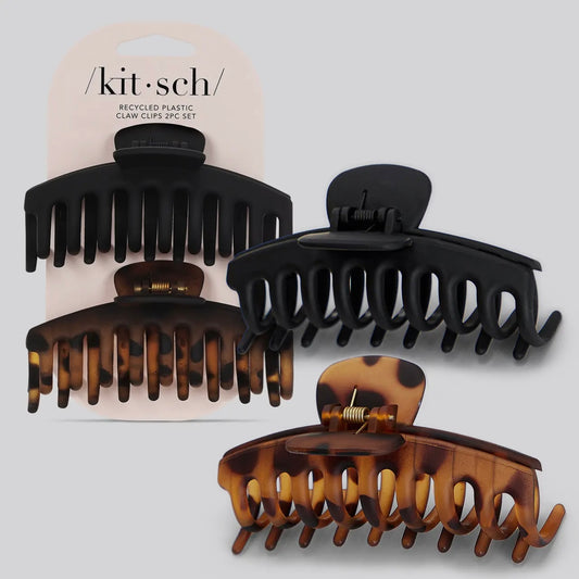 Kitsch Recycled Plastic Oversized Matte Claw Clips 2pc Set - Black/Tort