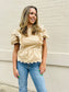 Scalloped Detail Round Neck Top - Khaki