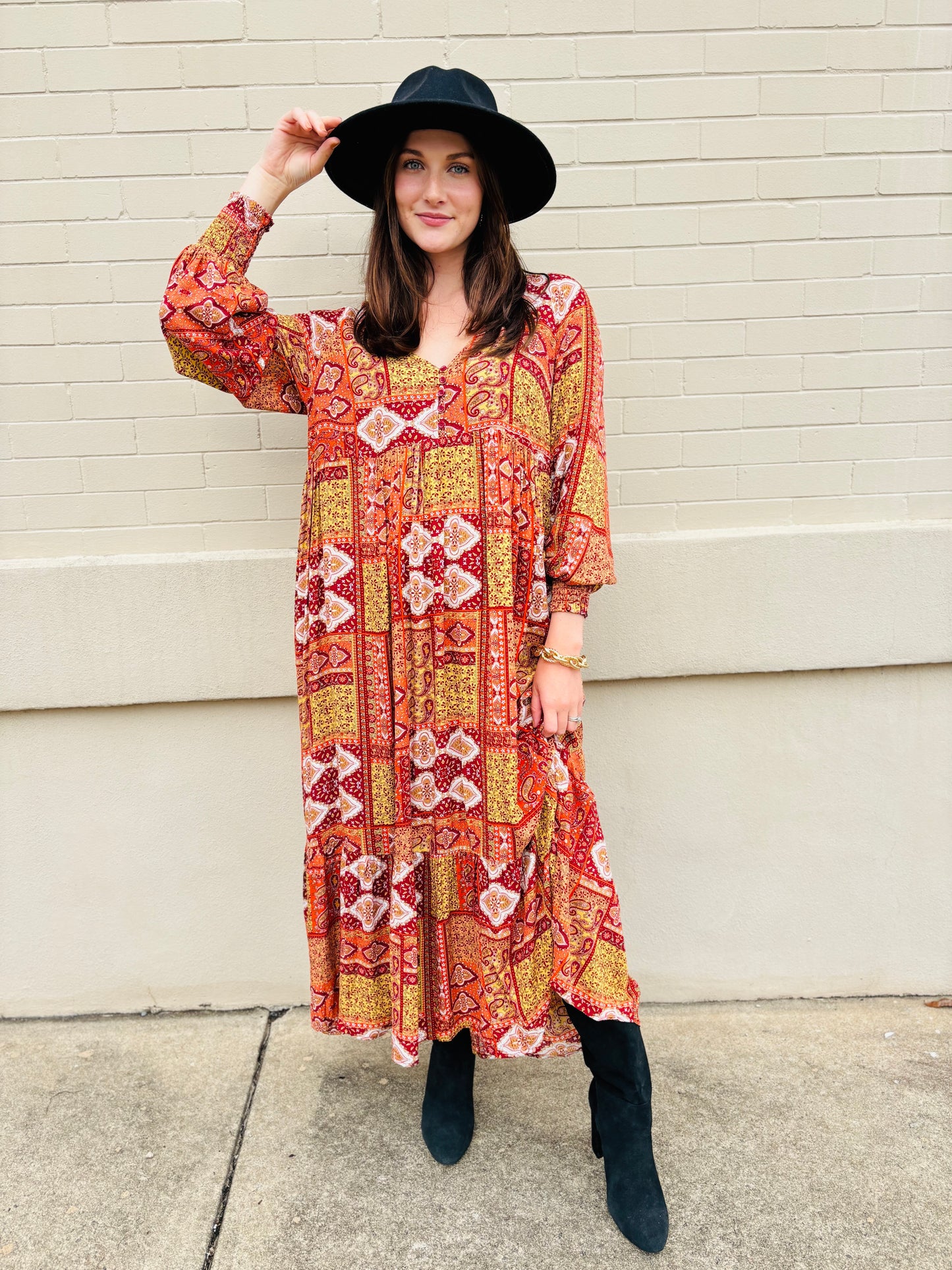 Tiled Patchwork Maxi Dress - Pumpkin Spice