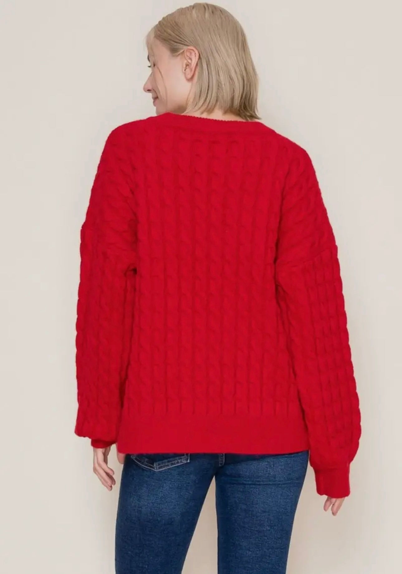 Merry & Bright Solid Knit Sweater - Red