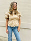 Scalloped Detail Round Neck Top - Khaki