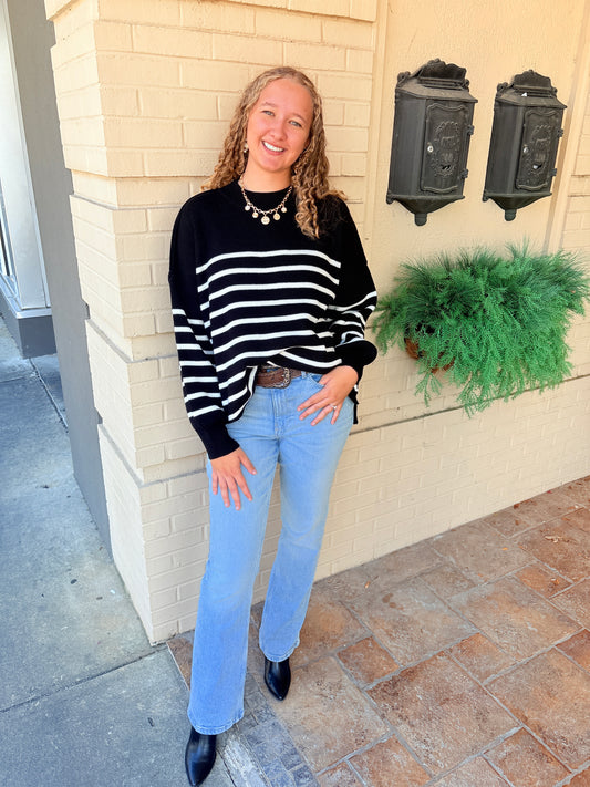 Striped Oversized Sweater - Black