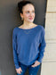 Mixed Texture Sleeve Sweater - Blue Iris