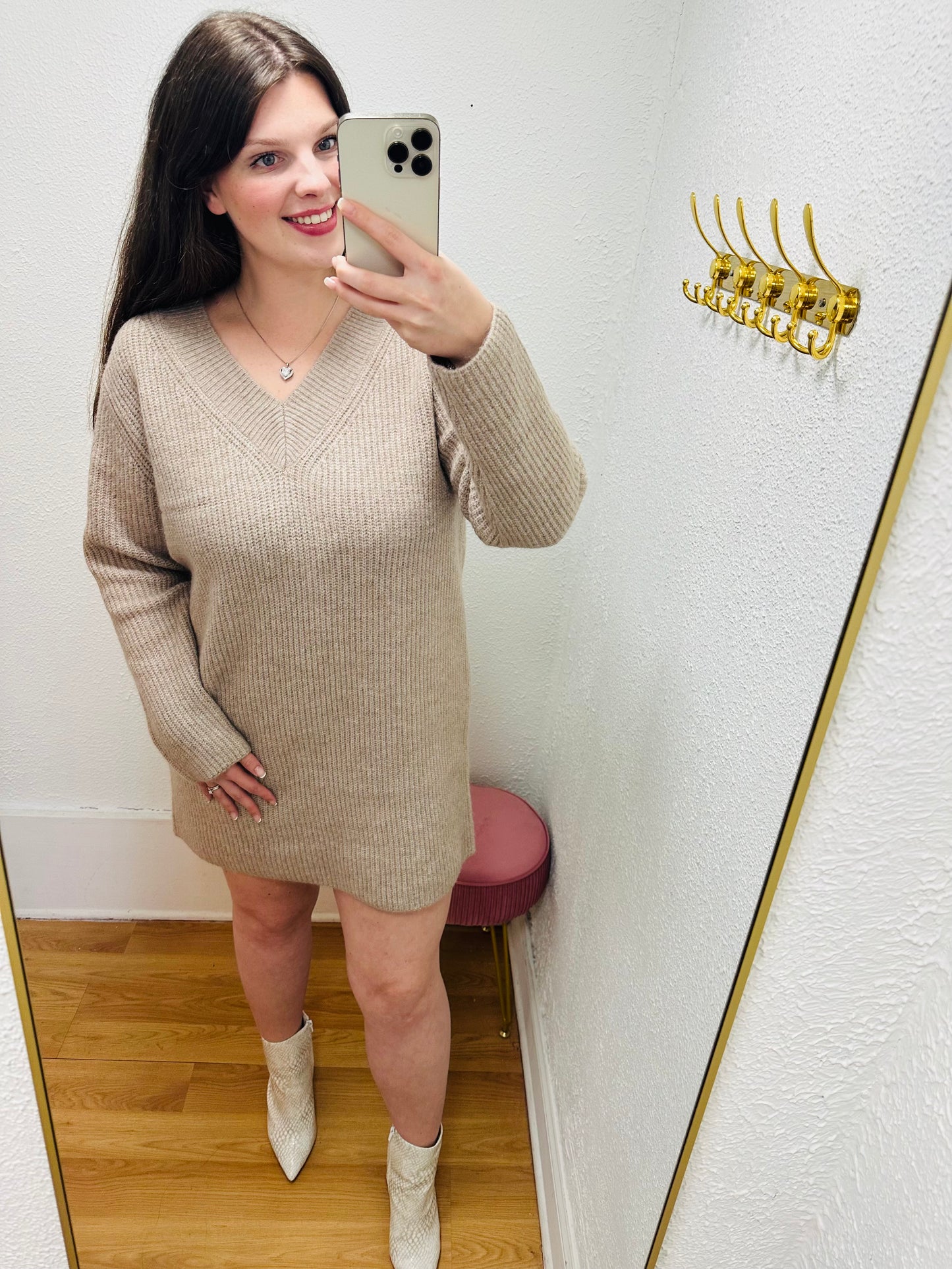 V Neck Sweater Dress