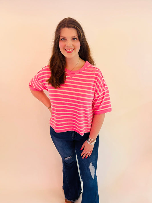 Striped Casual Comfy Knit Top - Pink