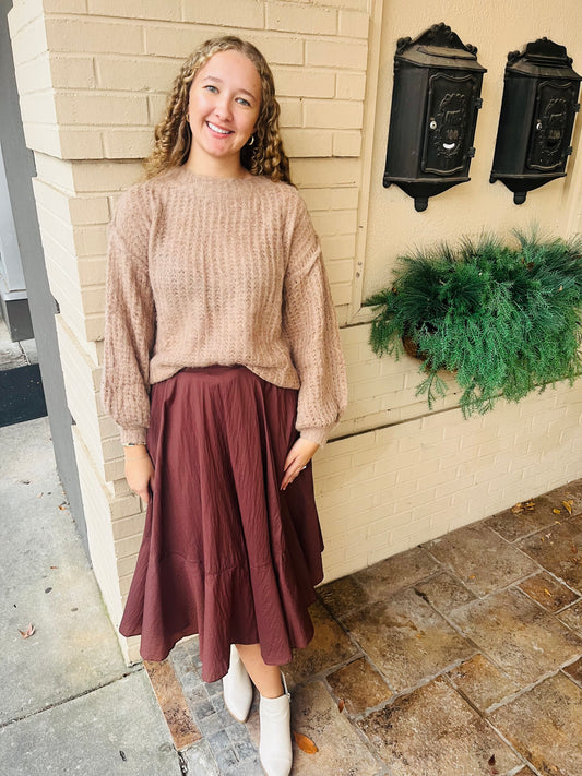 Oversized Waffle Knit Sweater - Latte