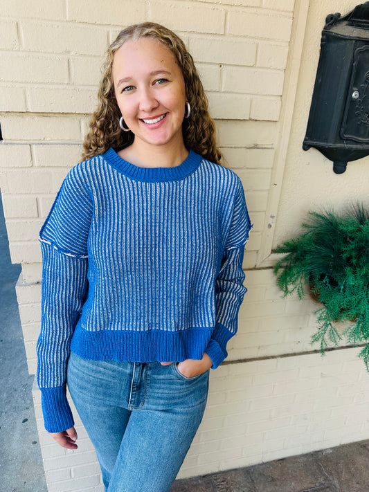 Striped Sweater Top - Royal Blue