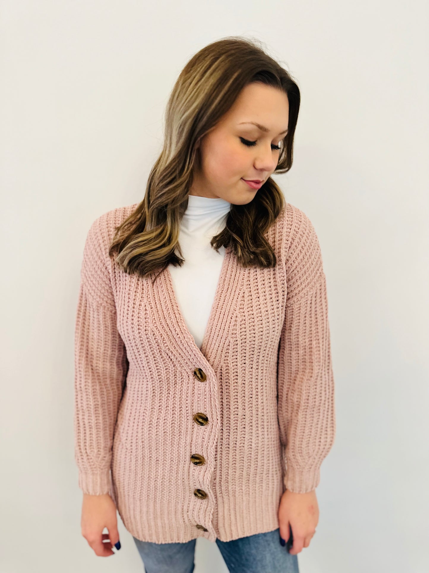 Button Front Drop Shoulder Knitted Cardigan