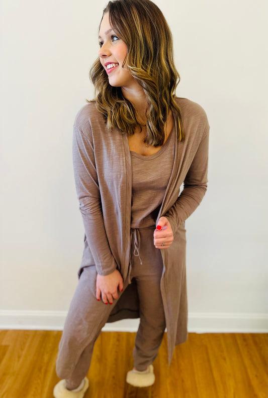 Set To Go Textured Jumpsuit and Cardigan Set