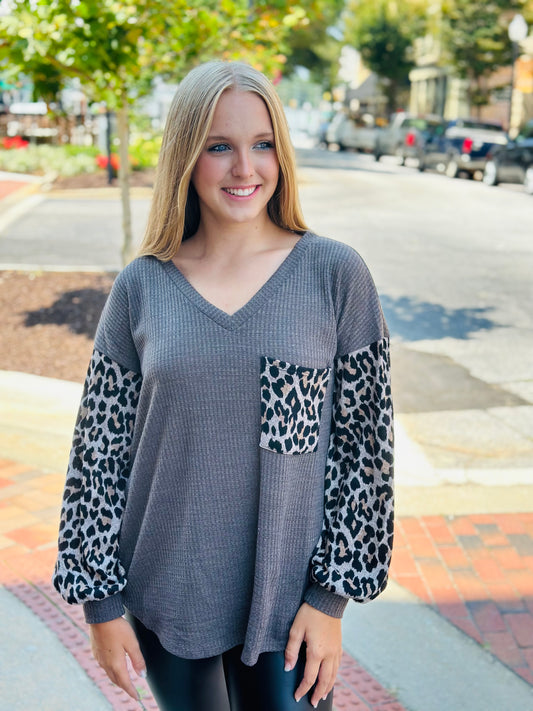 The Party Don’t Stop Mocha Waffle Leopard Top