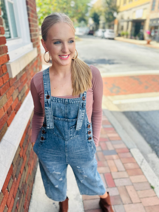 90’s Baby Distressed Denim Overalls