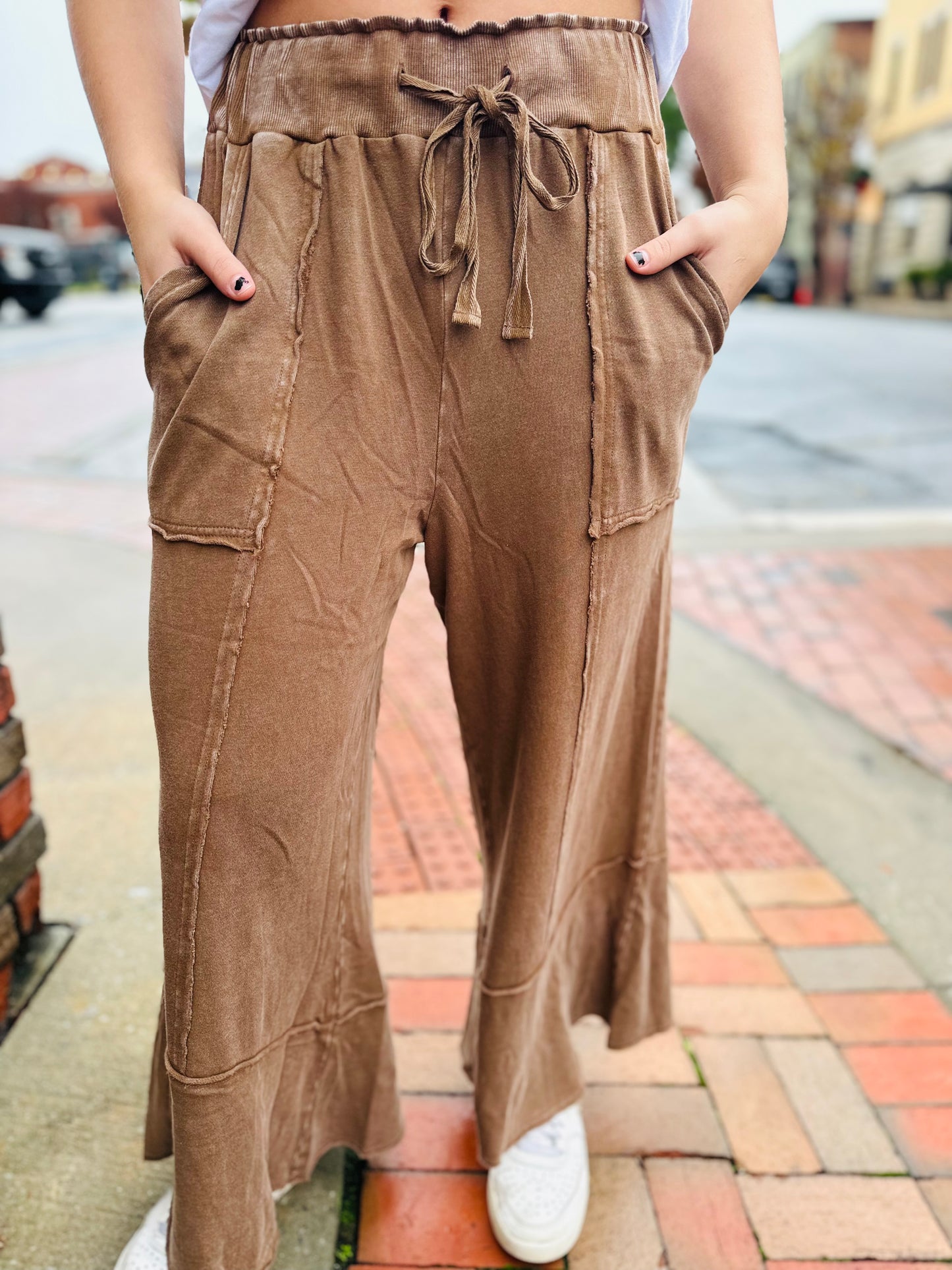 Easy Breezy Mineral Washed Terry Knit Wide Leg Pants