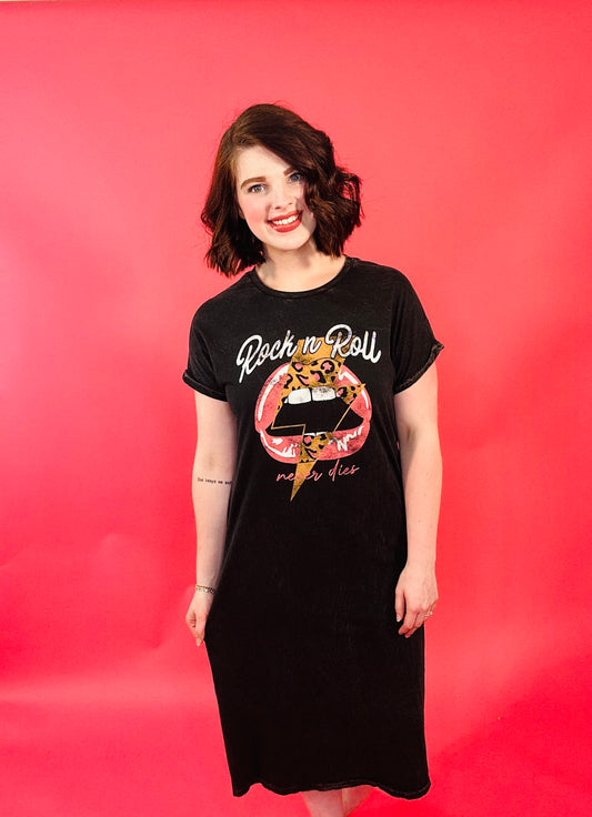 Rock And Roll Never Dies Mineral Wash Graphic Dress