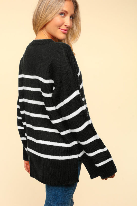 ONLINE ONLY Full Size Striped Contrast Side Slit Sweater