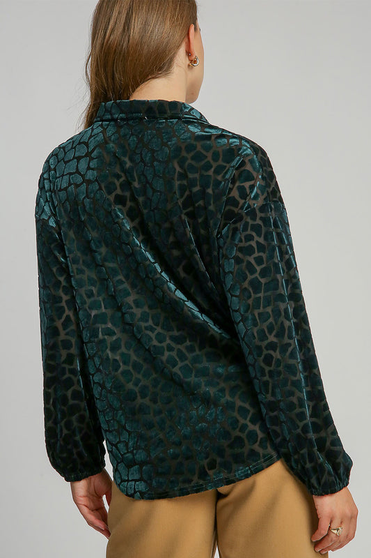 Animal Print Button Up Velvet Shirt ONLINE ONLY