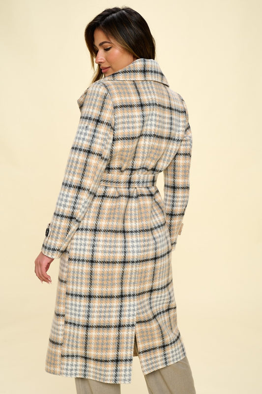 ONLINE ONLY Plaid Coat with Belt