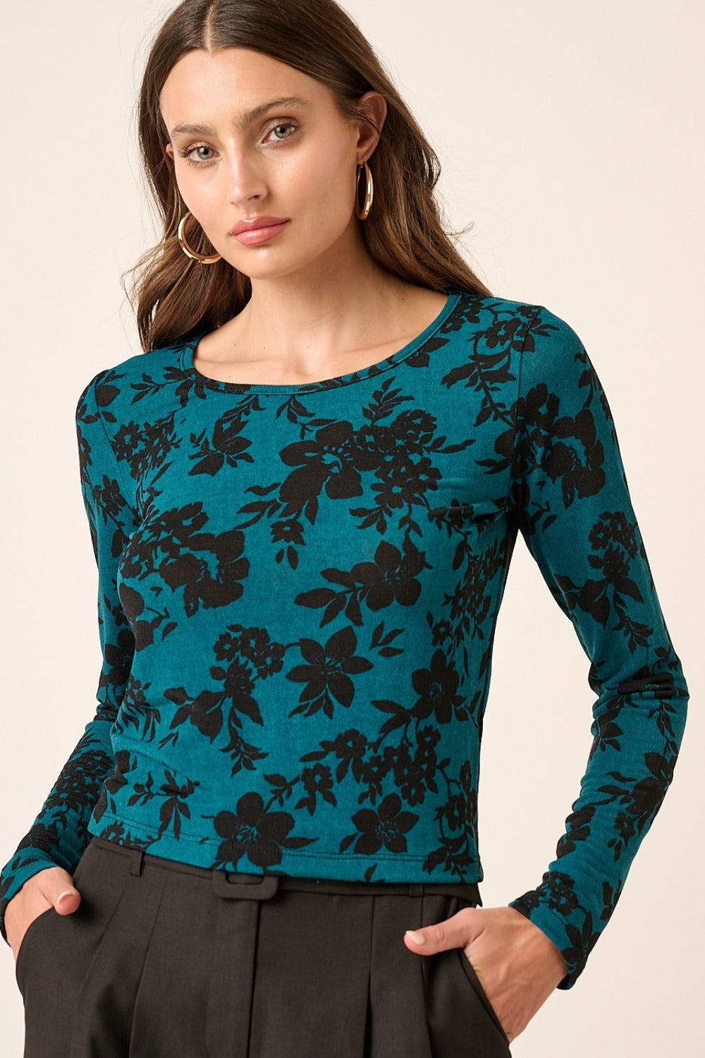 Flower Print Long Sleeve Knit Top ONLINE ONLY